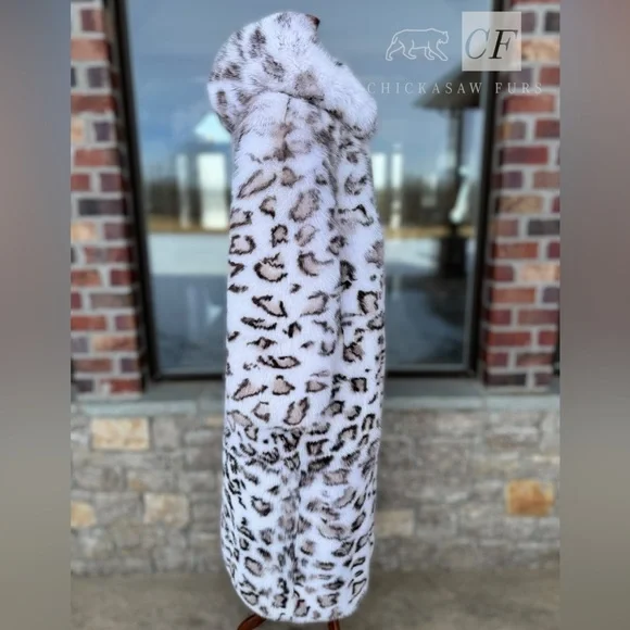 48 Unisex Floor Length Snow Leopard Dyed Fox Fur Coat Real FOX Fur - Picture 4 of 14